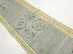 本場筑前博多縞に丸文・草葉模様織出し名古屋帯